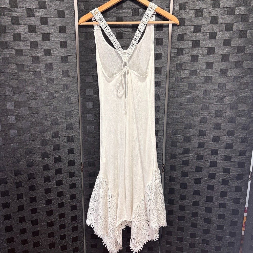Sleeveless Beach Dress Crocheted Lace Straps Sz S Asymmetric Grad Ethereal Bride - Picture 11 of 14